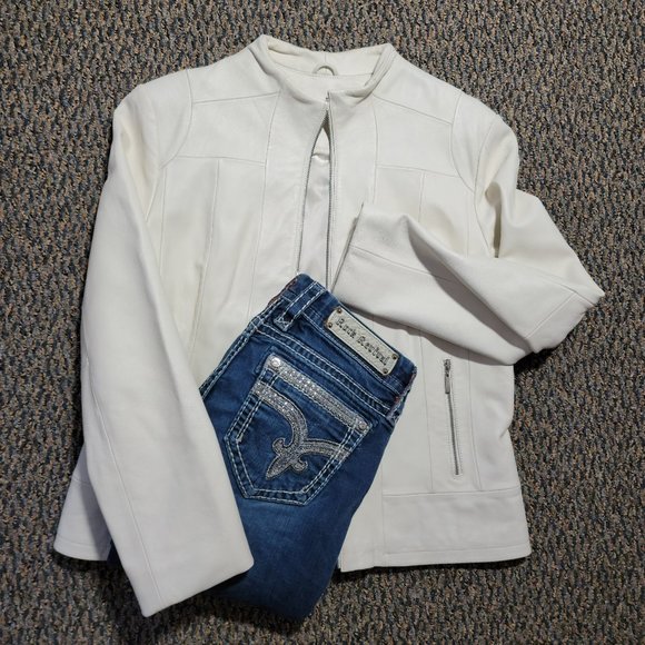 Reaction Kenneth ColeWhite 100% Leather Moto Jacket Size Medium